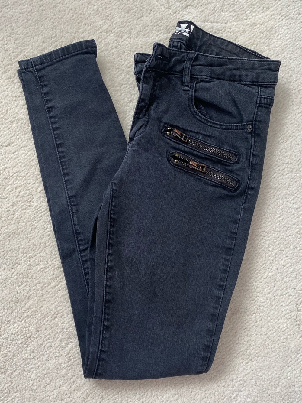 Garage Black Skinny Jeans with Dual Zip Detail